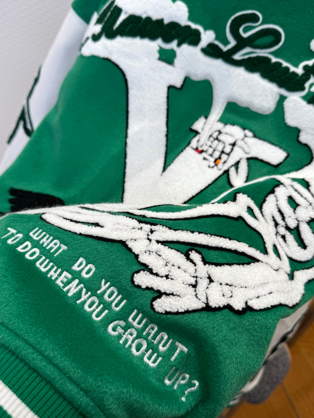 Louis Vuitton Virgil Abloh Green Varsity Leather Winter Jacket – Men’s FW21 For Sale