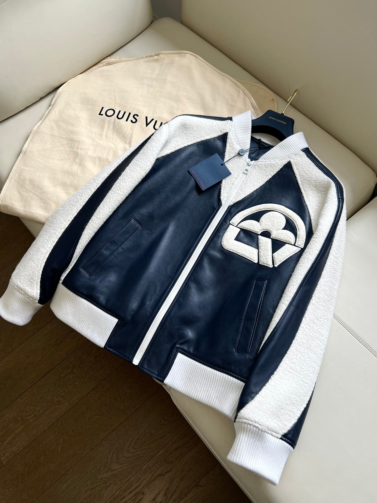 Louis Vuitton “Vuitton Flower” Mix-Leather Teddy Blouson Jacket – Dark Navy