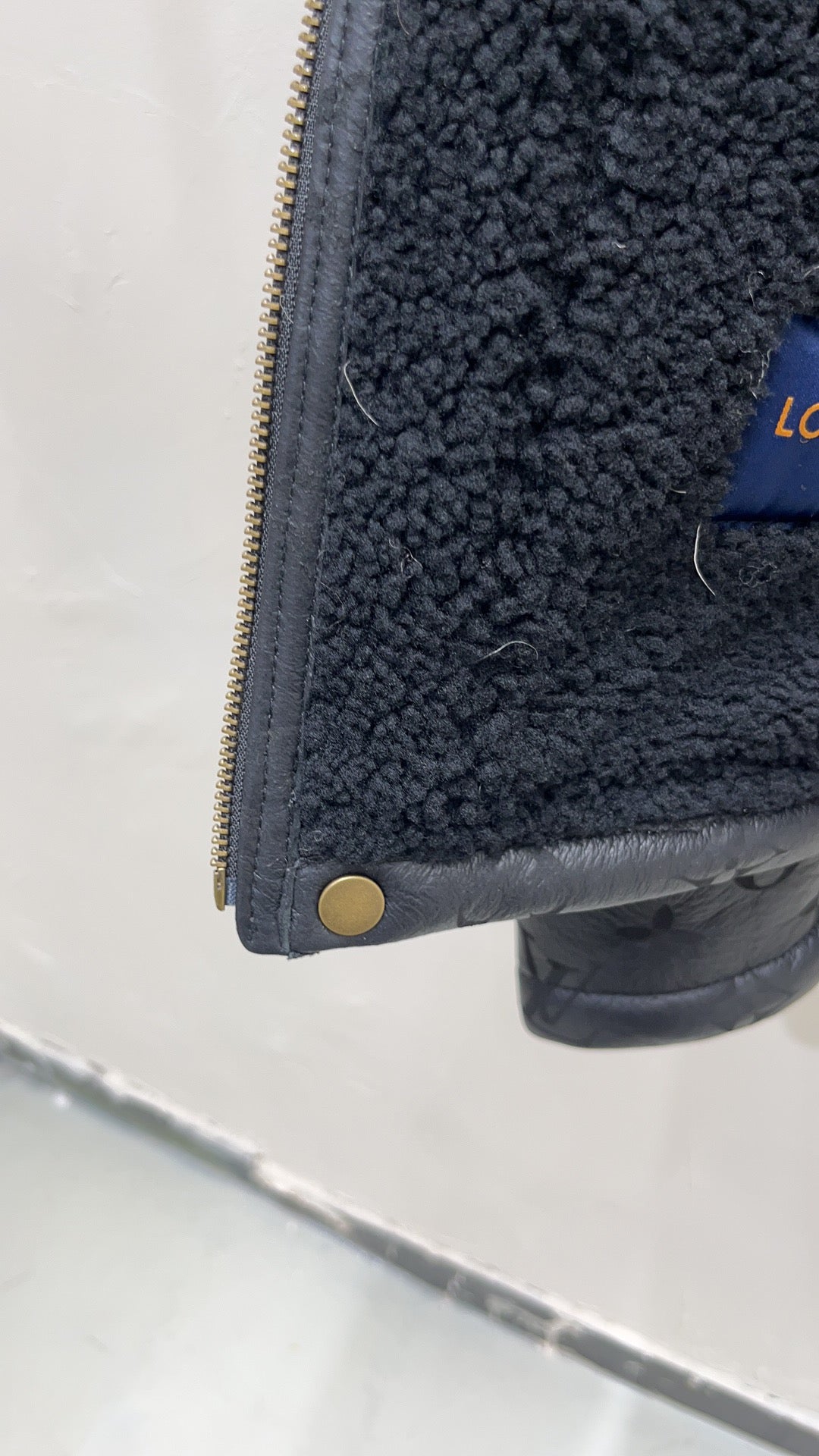 Louis Vuitton Black Full Monogram Shearling Leather Winter Jacket For Sale