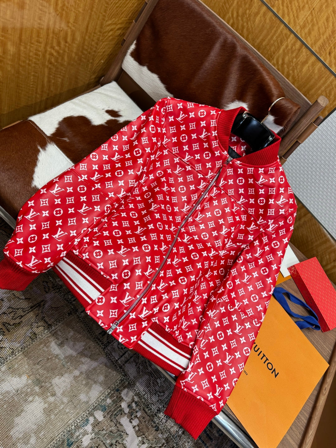 Louis Vuitton × Supreme Leather Varsity Monogram Bomber Jacket