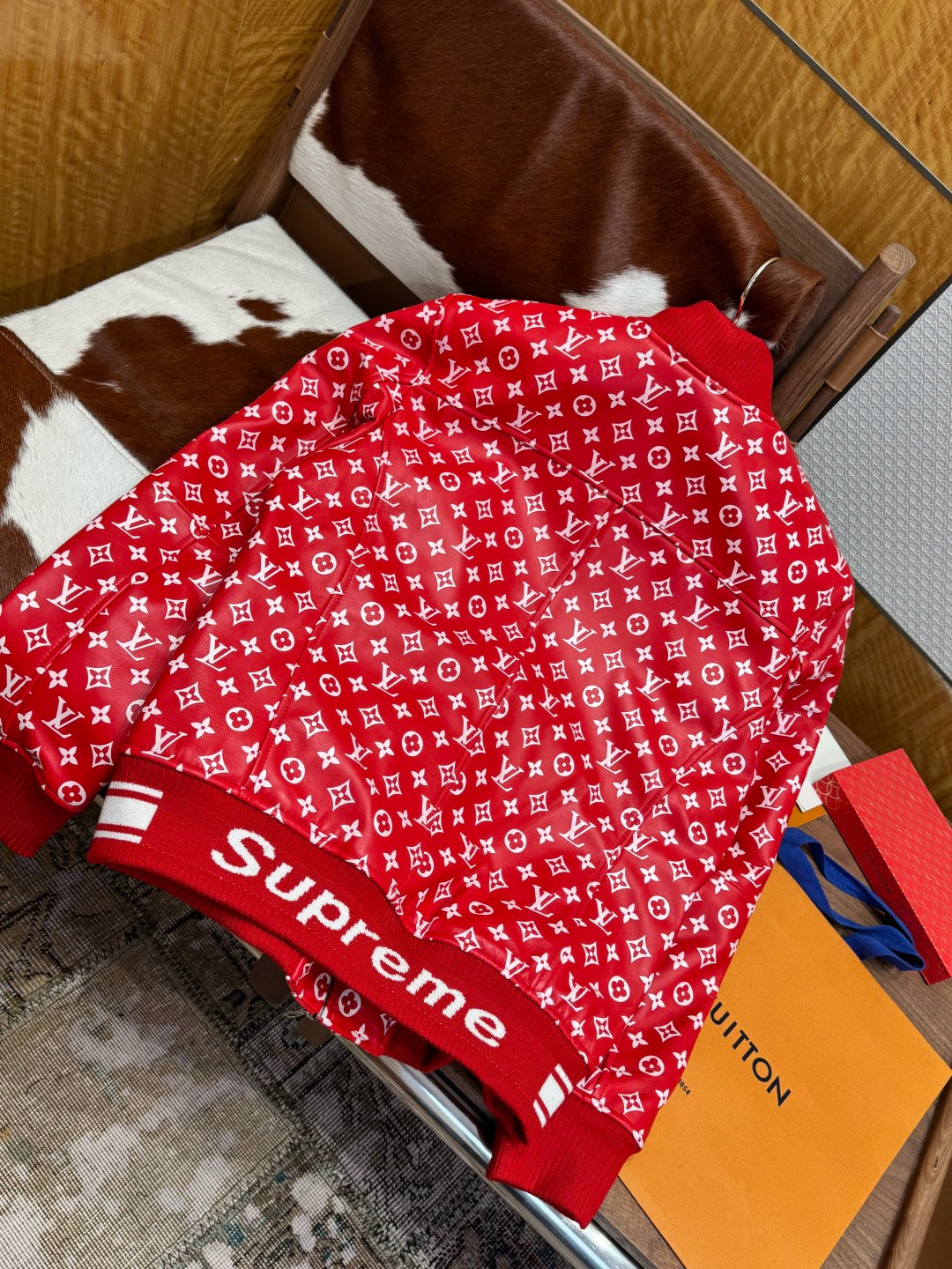 Louis Vuitton × Supreme Leather Varsity Monogram Bomber Jacket