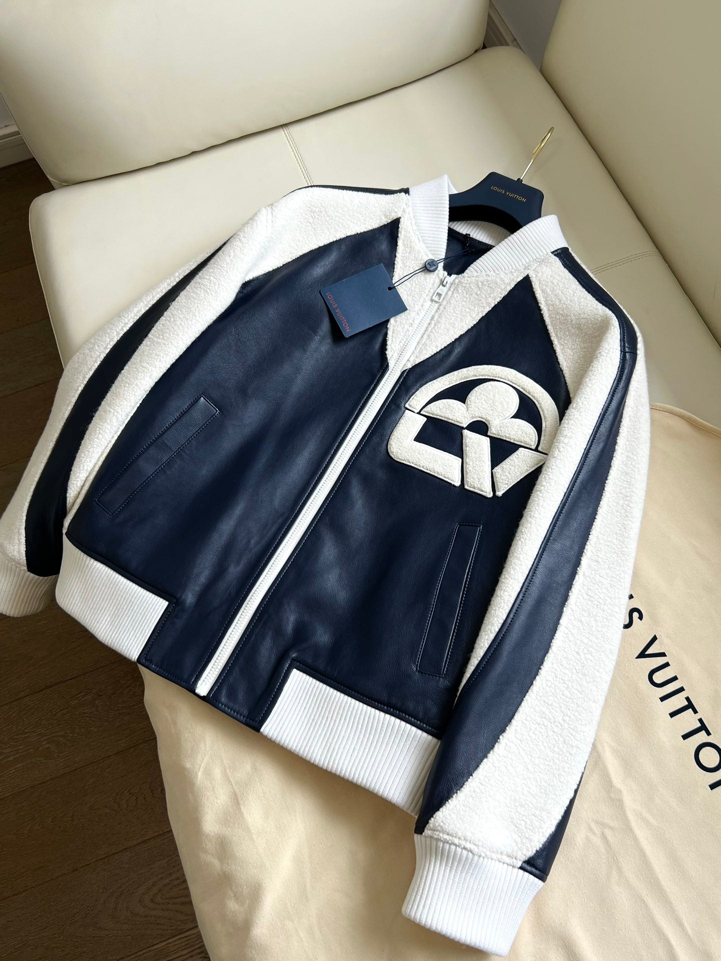 Louis Vuitton “Vuitton Flower” Mix-Leather Teddy Blouson Jacket – Dark Navy