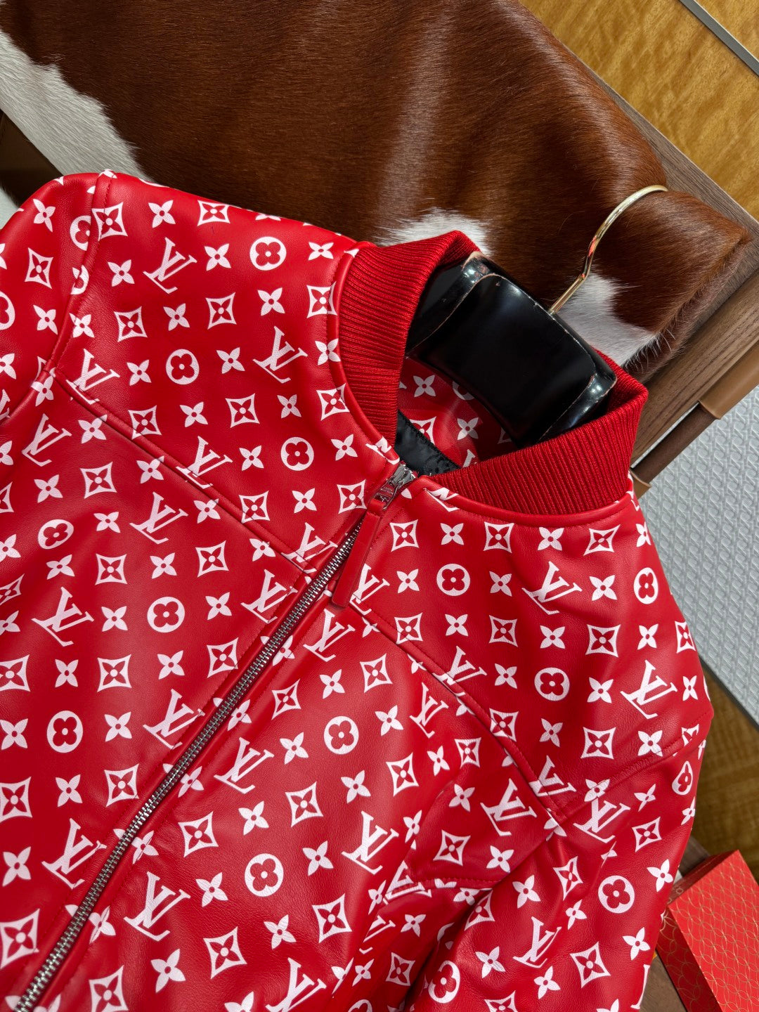 Louis Vuitton × Supreme Leather Varsity Monogram Bomber Jacket