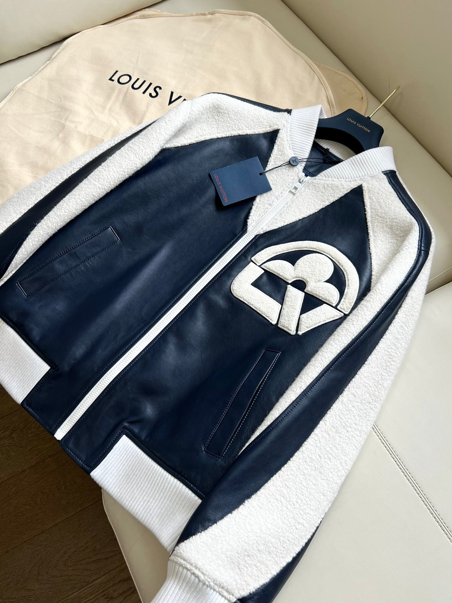 Louis Vuitton “Vuitton Flower” Mix-Leather Teddy Blouson Jacket – Dark Navy