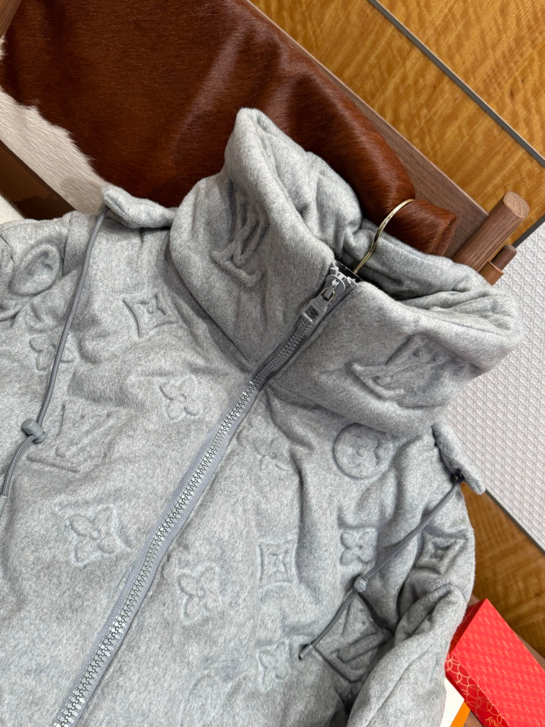 Louis Vuitton Show Full-Print Embossed Gray Logo Down  Winter Jacket