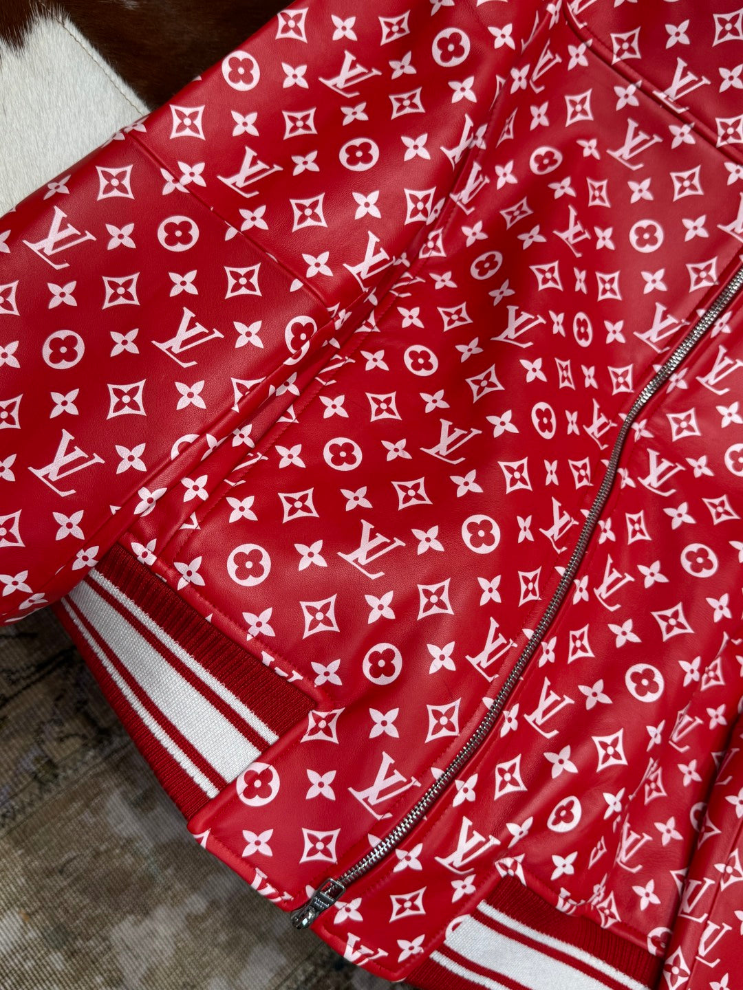 Louis Vuitton × Supreme Leather Varsity Monogram Bomber Jacket