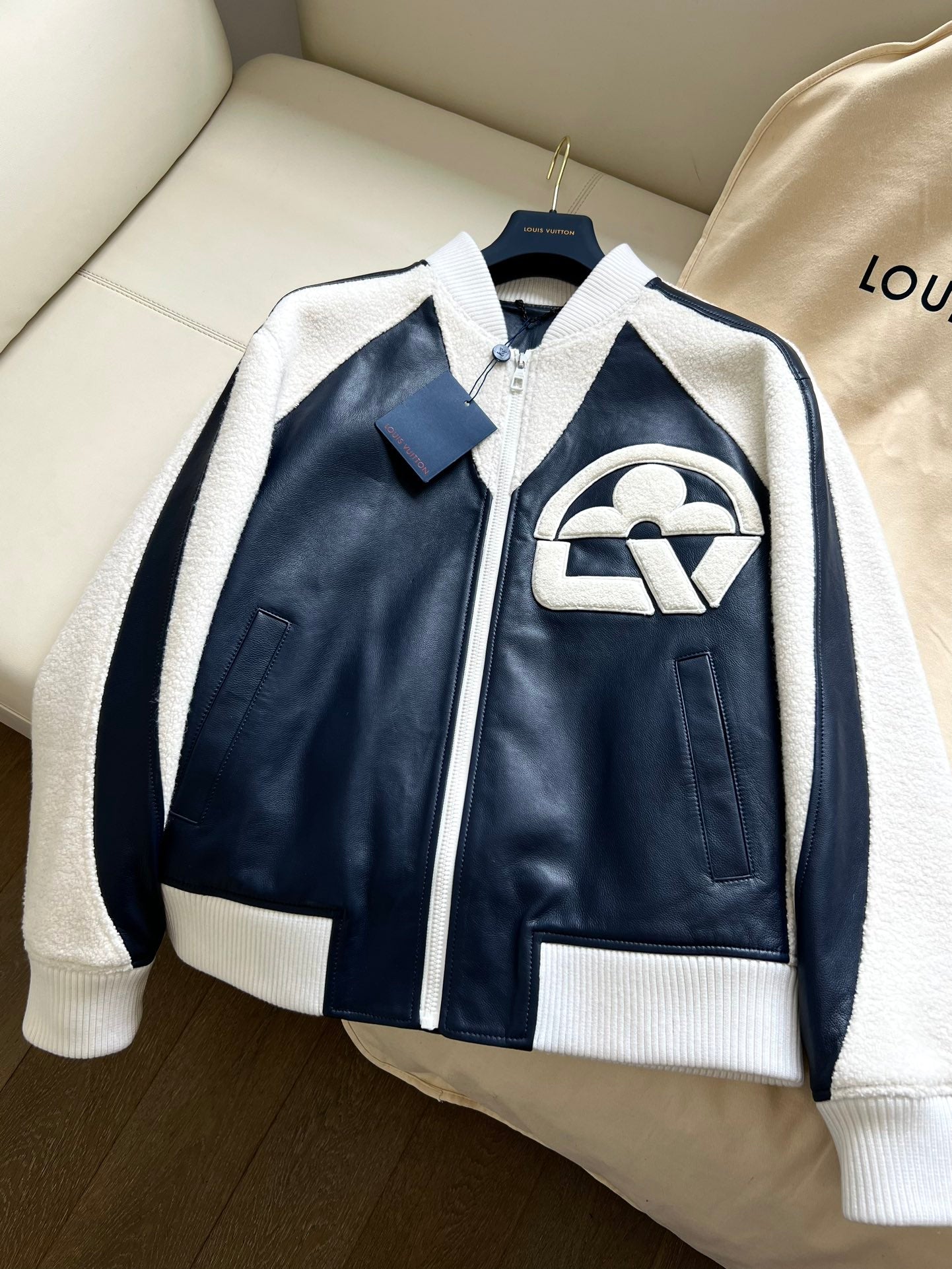 Louis Vuitton “Vuitton Flower” Mix-Leather Teddy Blouson Jacket – Dark Navy