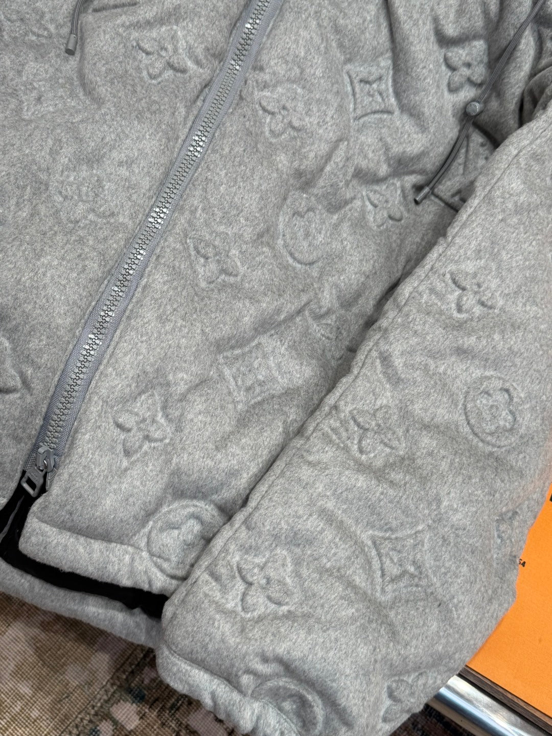 Louis Vuitton Show Full-Print Embossed Gray Logo Down  Winter Jacket