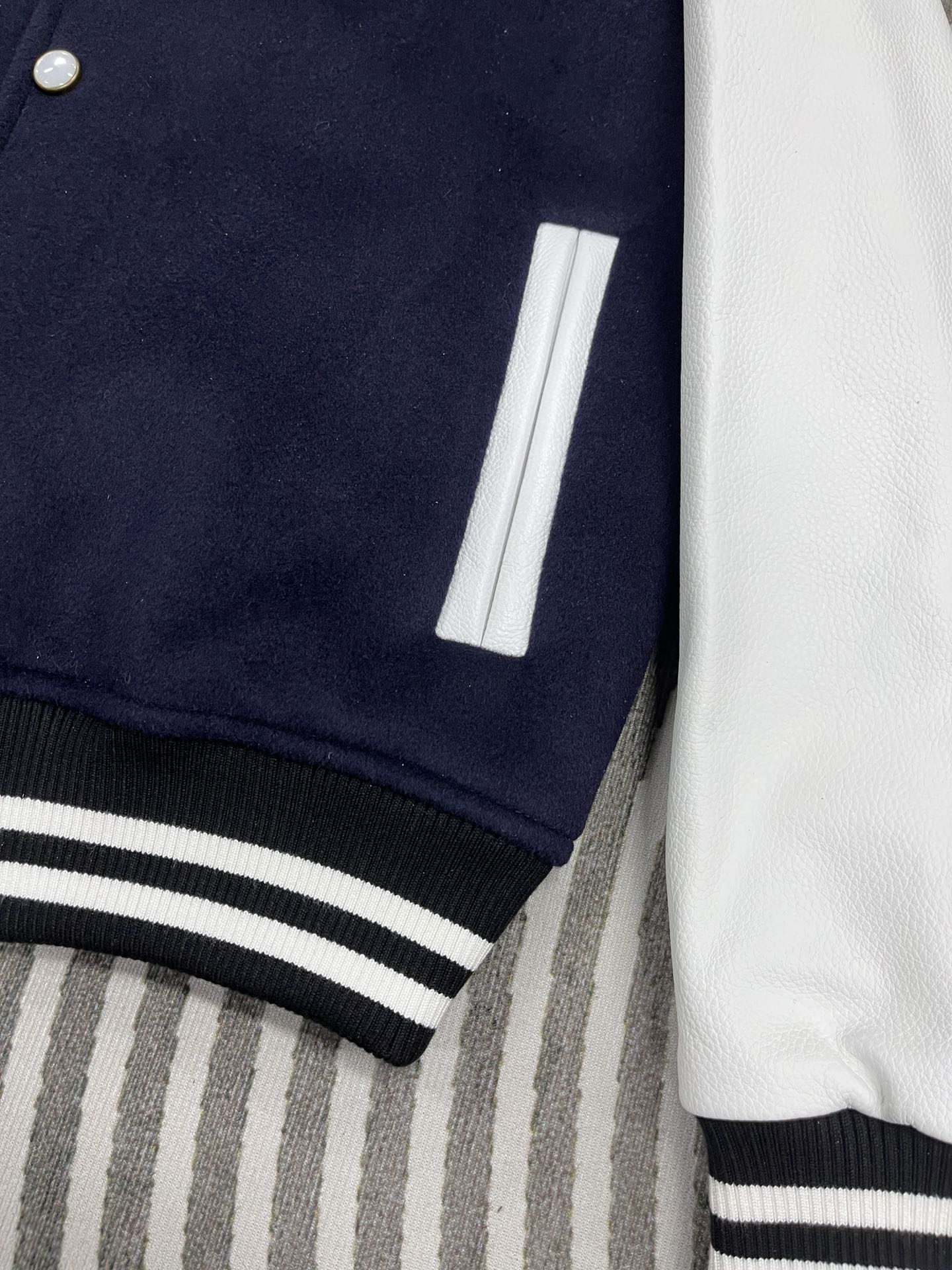 Louis Vuitton Calfskin Varsity Jacket – Navy & White Seashell Edition For Sale