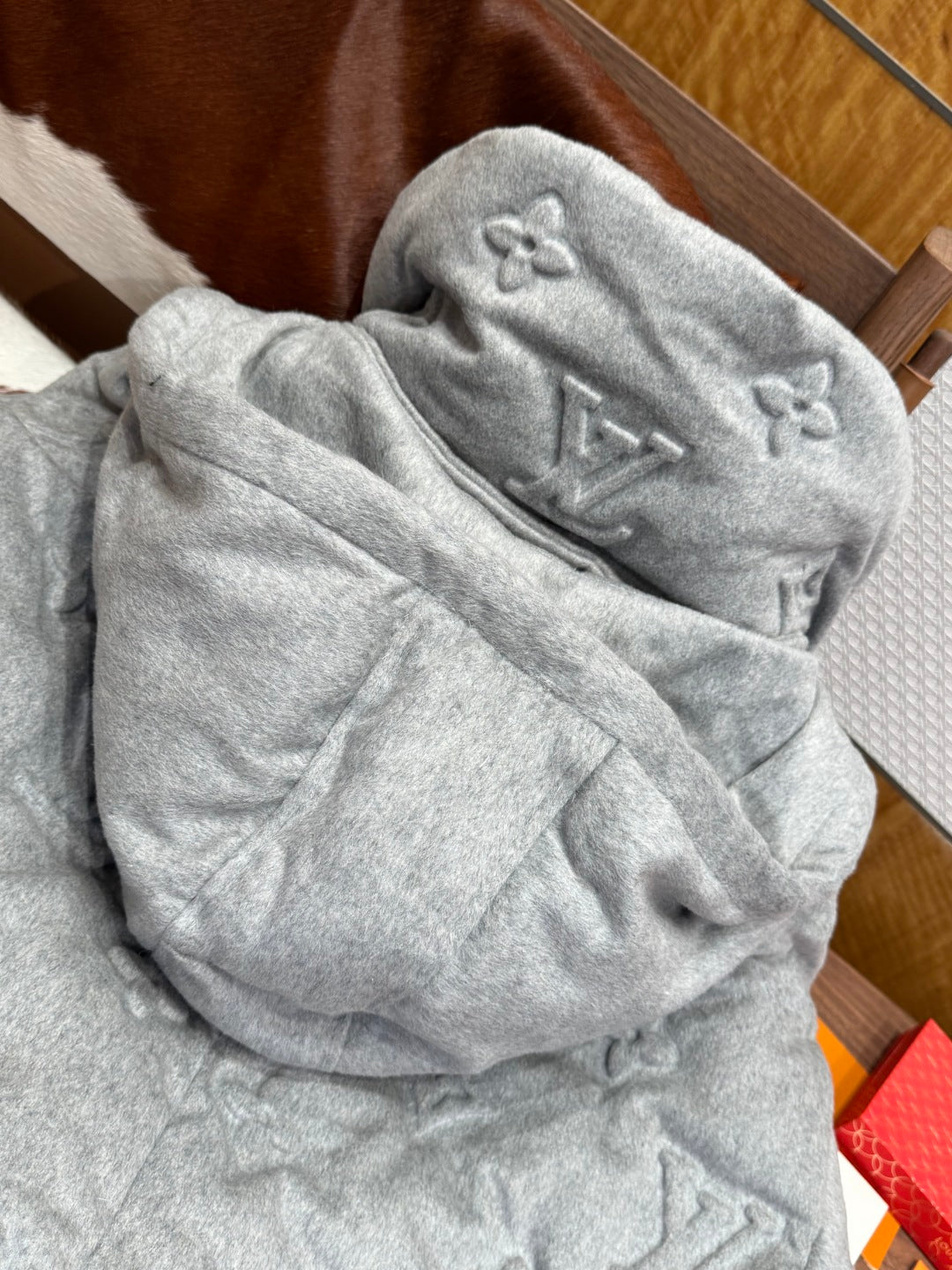 Louis Vuitton Show Full-Print Embossed Gray Logo Down  Winter Jacket