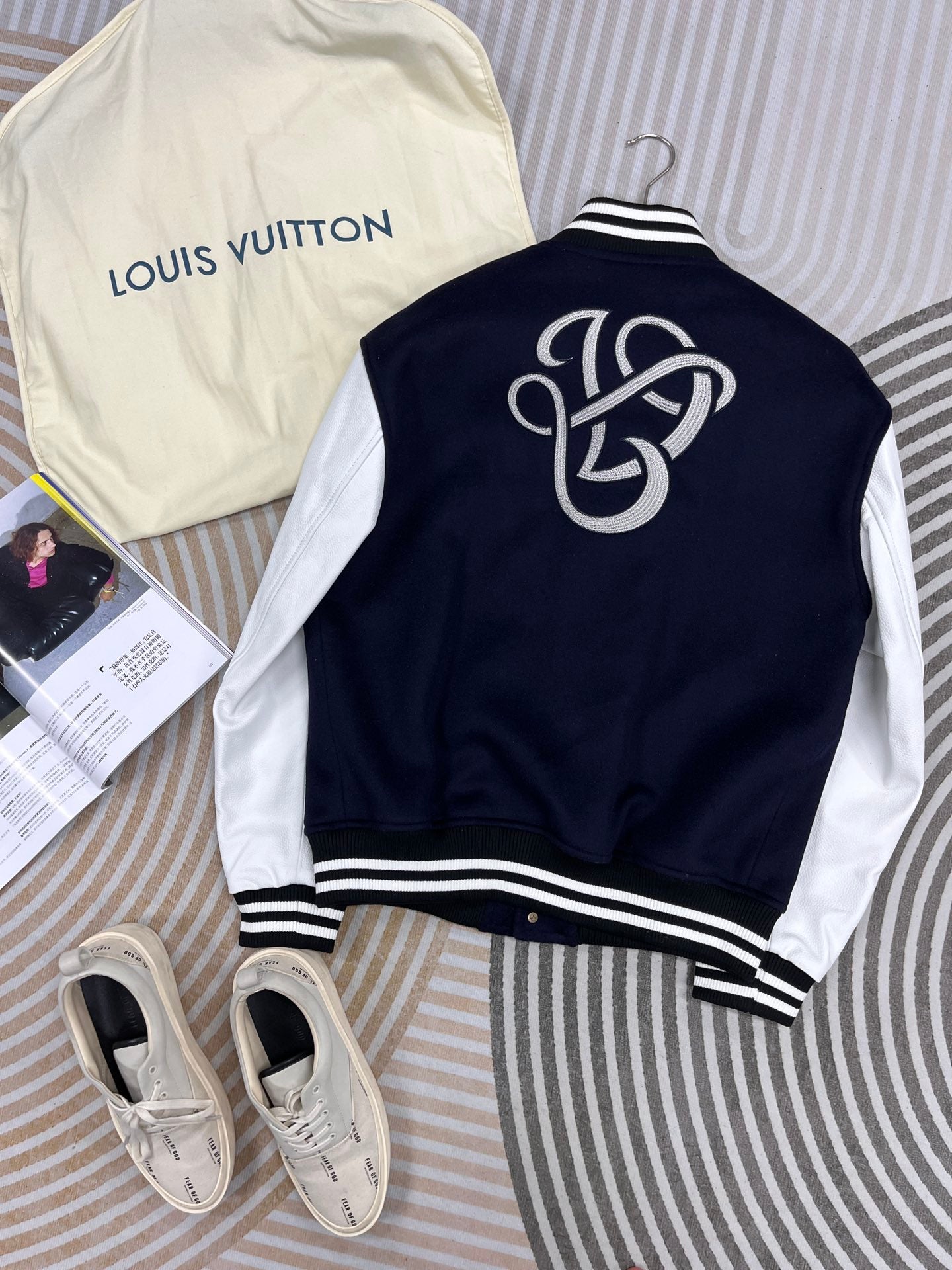 Louis Vuitton Calfskin Varsity Jacket – Navy & White Seashell Edition For Sale