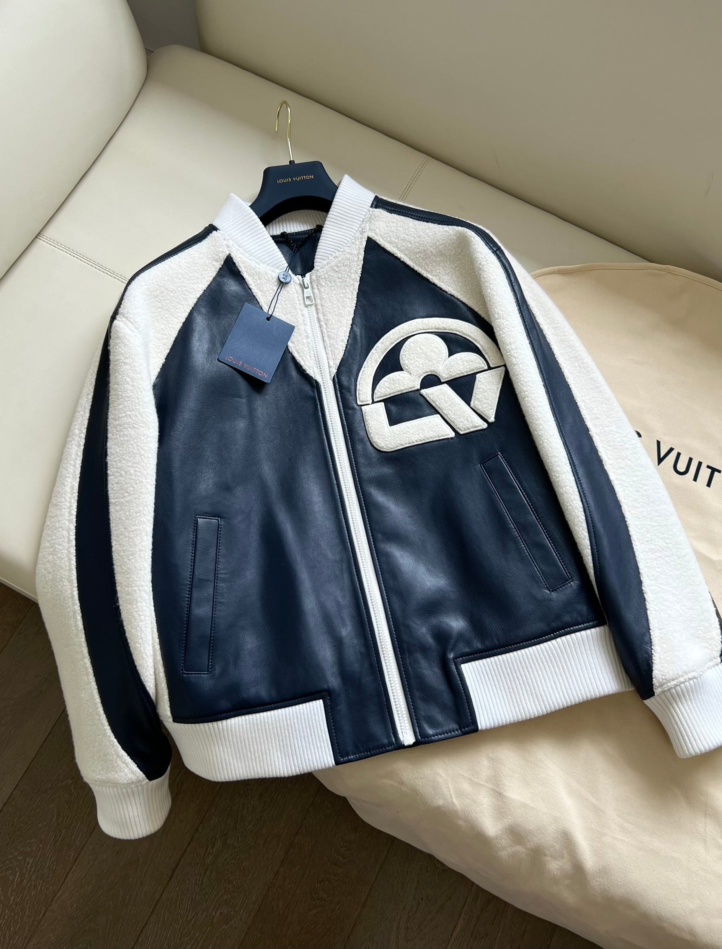 Louis Vuitton “Vuitton Flower” Mix-Leather Teddy Blouson Jacket – Dark Navy