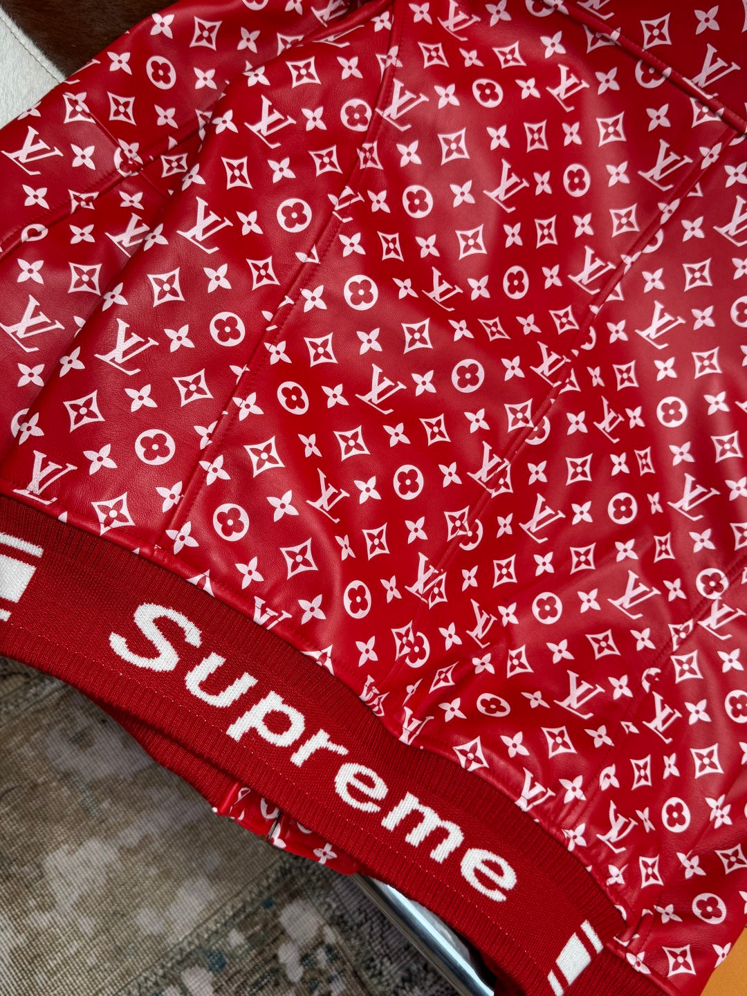 Louis Vuitton × Supreme Leather Varsity Monogram Bomber Jacket