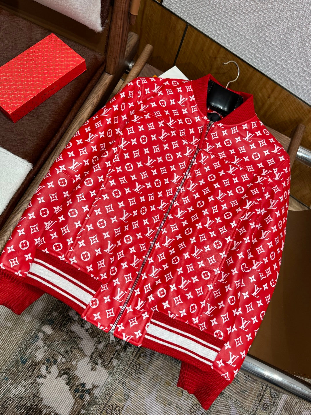 Louis Vuitton × Supreme Leather Varsity Monogram Bomber Jacket