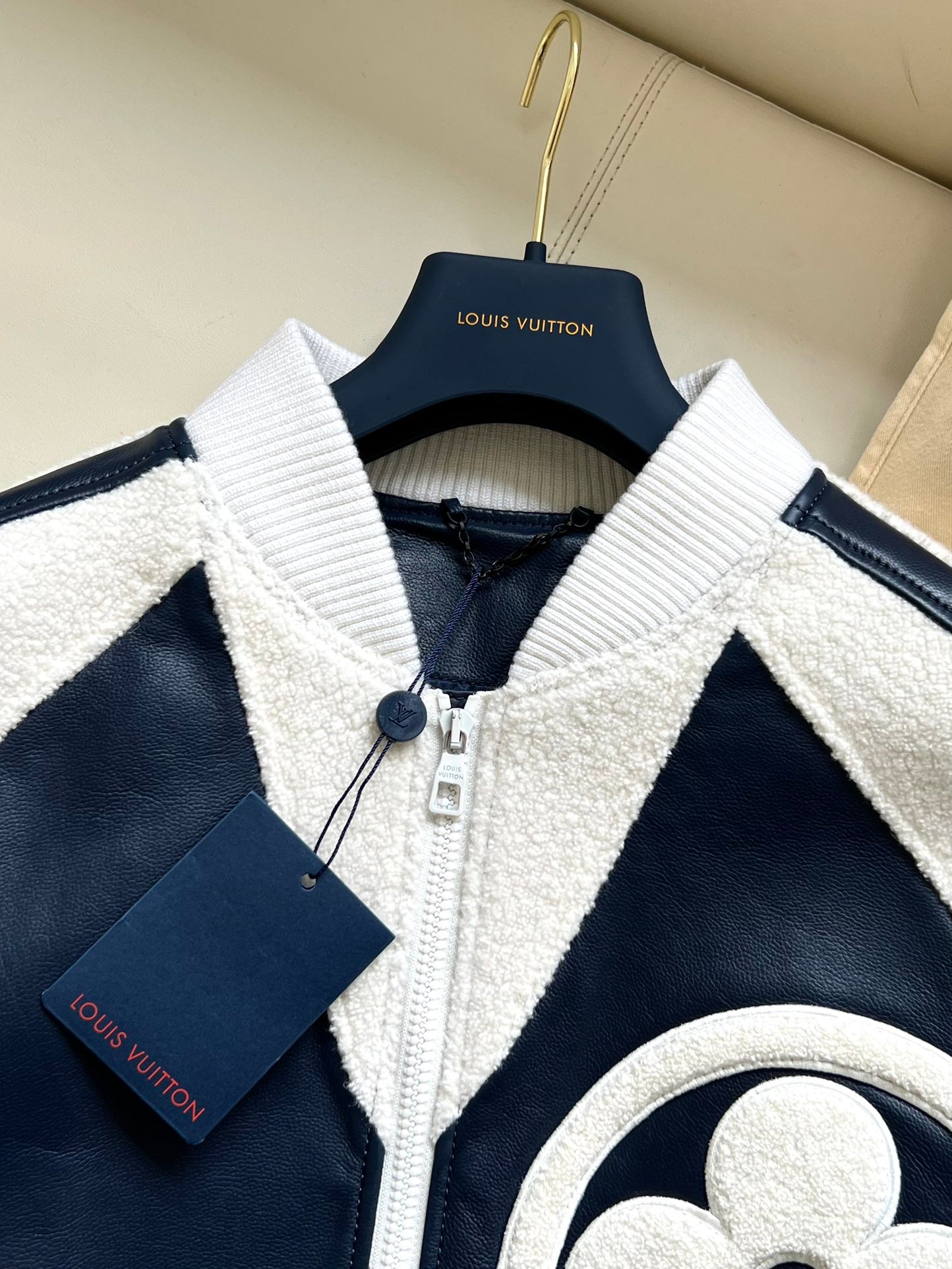 Louis Vuitton “Vuitton Flower” Mix-Leather Teddy Blouson Jacket – Dark Navy