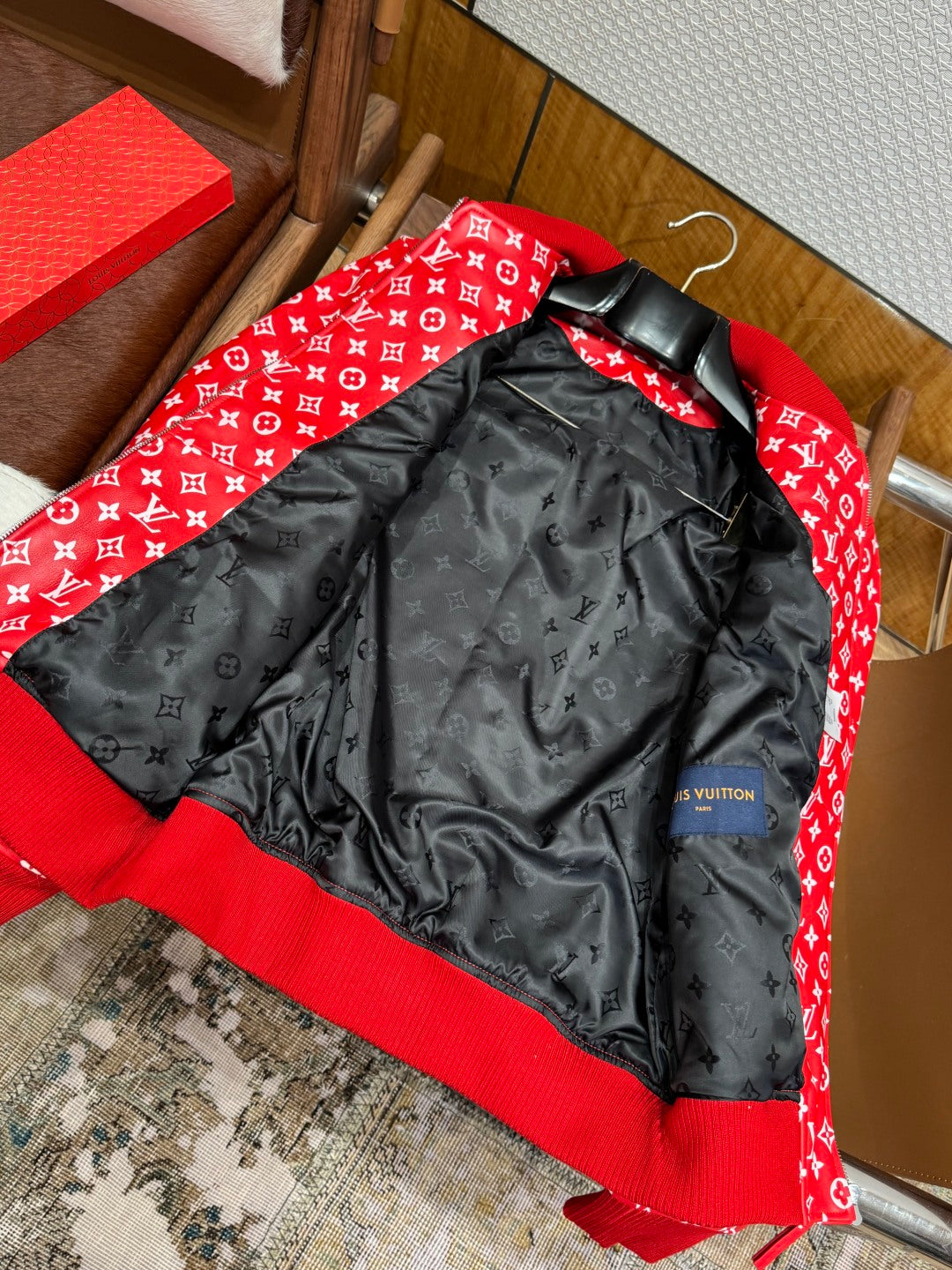Louis Vuitton × Supreme Leather Varsity Monogram Bomber Jacket