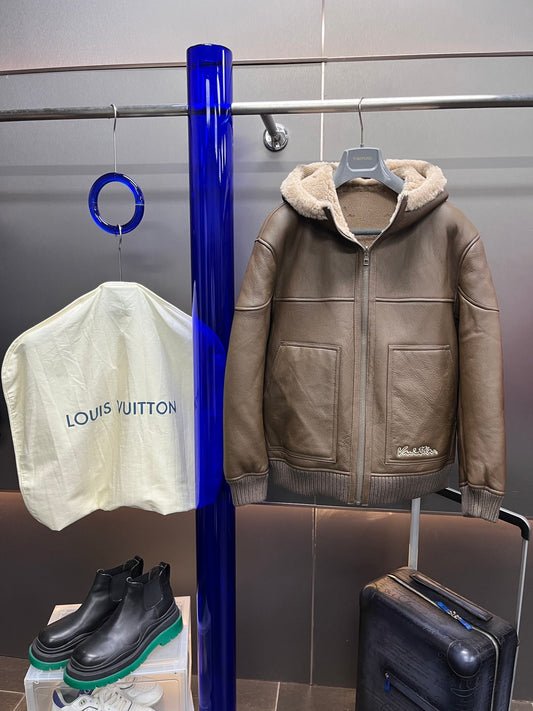 Louis Vuitton Reversible Hooded Shearling Blouson Leather Winter Jacket
