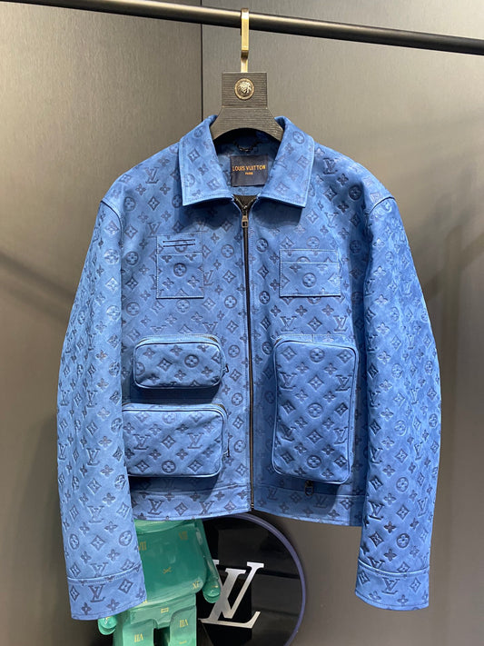 Louis Vuitton Monogram-Embossed Leather Utility Jacket – Light Blue