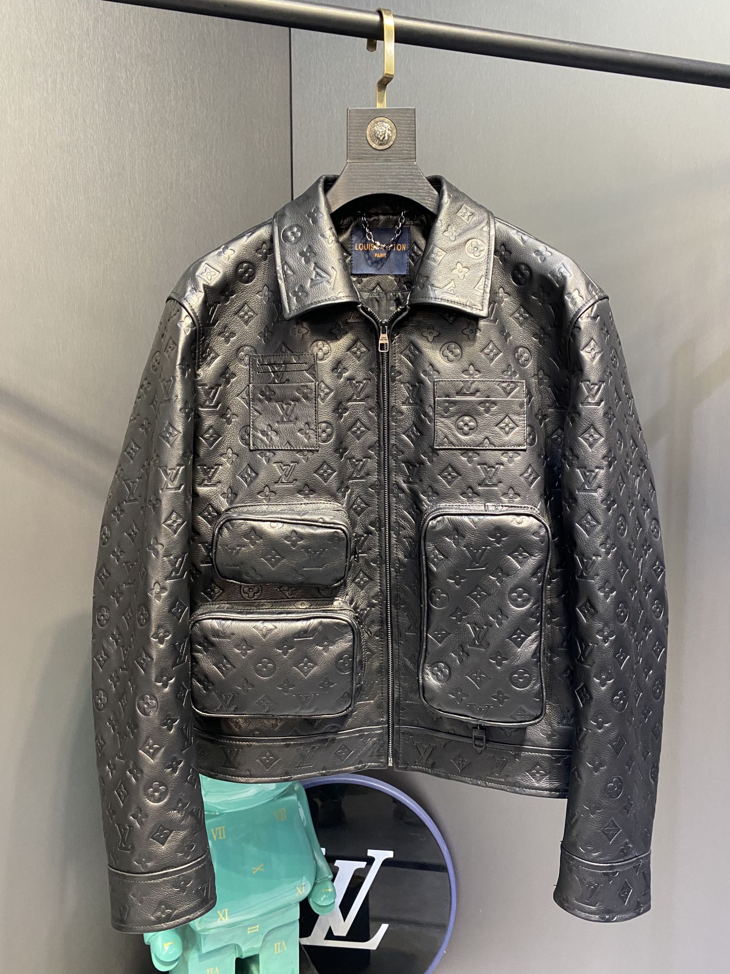 Louis Vuitton Monogram-Embossed Utility Leather Jacket – Black