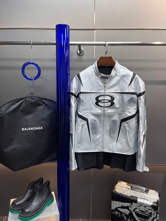 Balenciaga Oversized Leather Bikers Jacket – Silver
