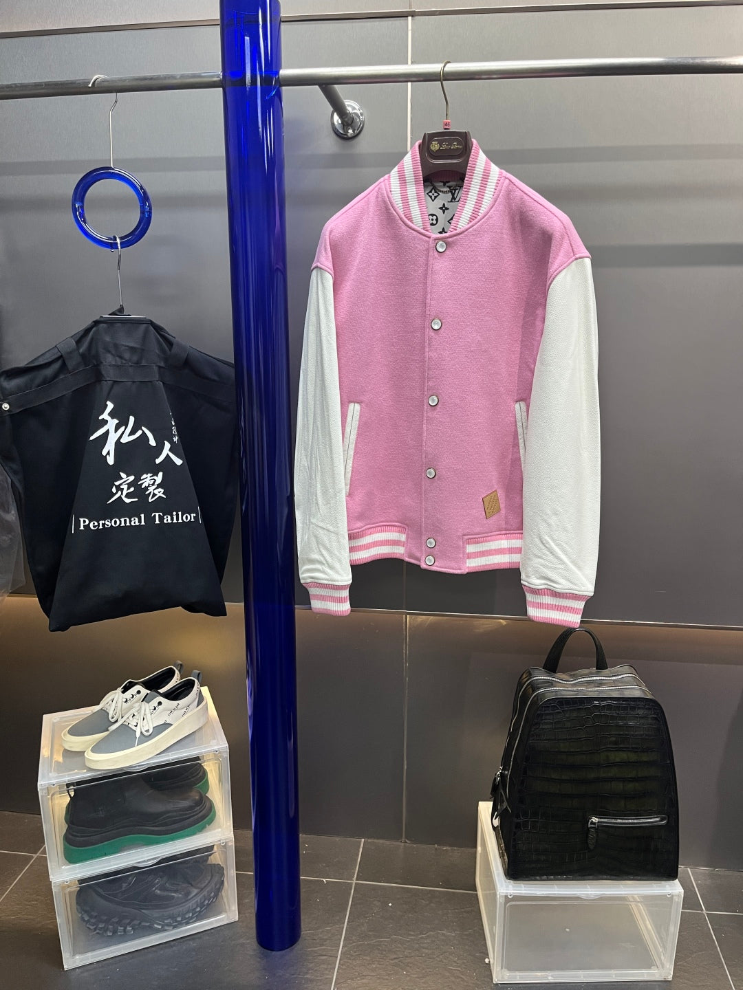 Louis Vuitton Signature Leather Varsity Jacket – Pale Pink / Black