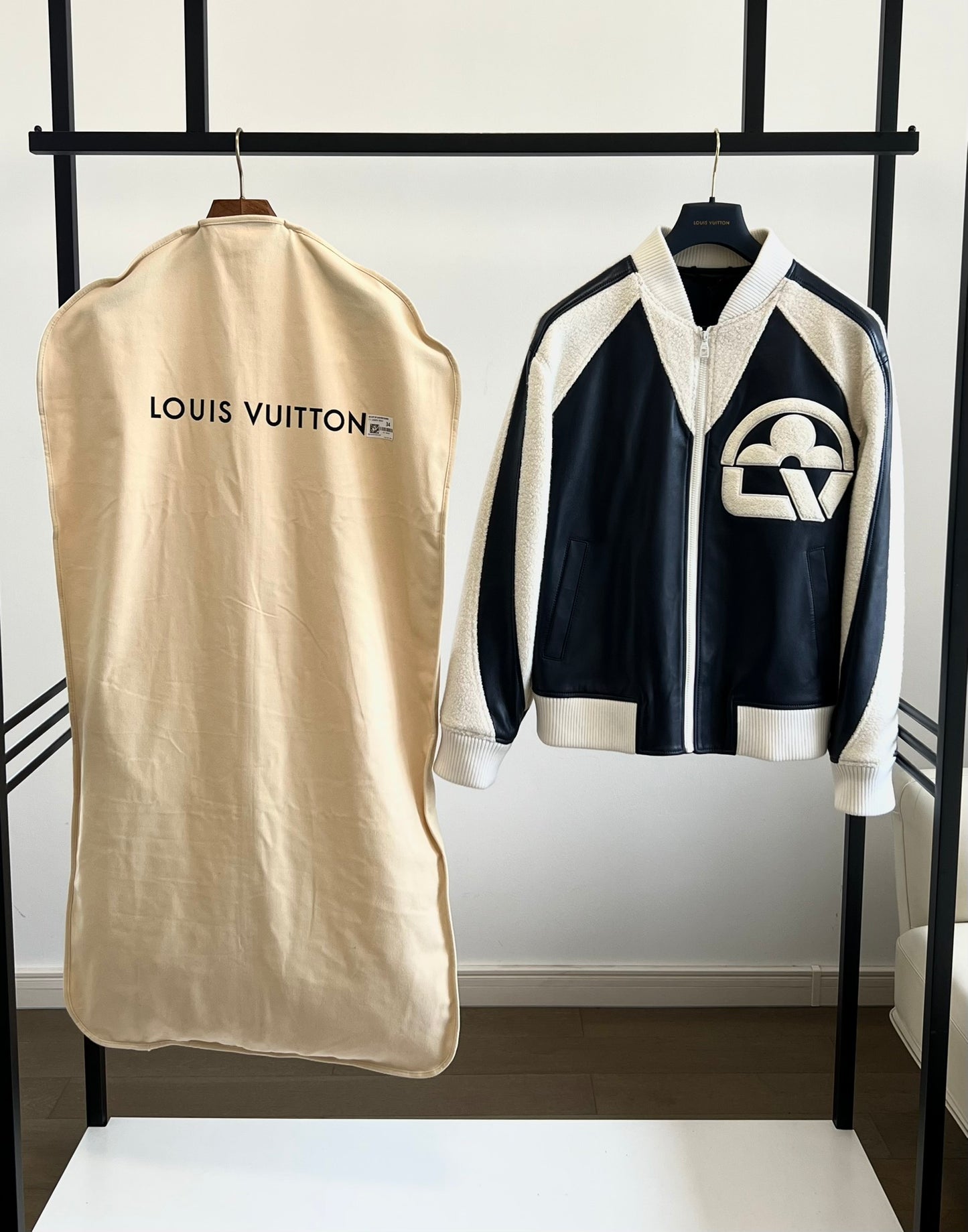 Louis Vuitton “Vuitton Flower” Mix-Leather Teddy Blouson Jacket – Dark Navy