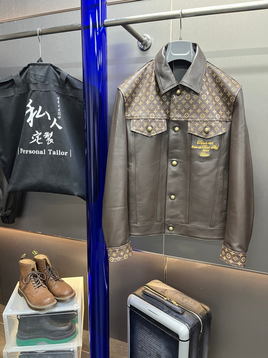 Louis Vuitton Embellished Leather Trucker Jacket – Dark Brown