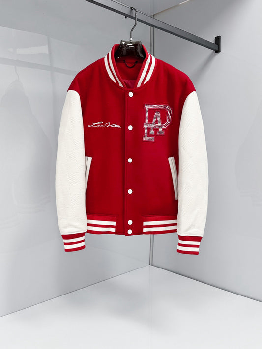 Louis Vuitton Mix-Leather Varsity Blouson – Bright Red Winter Jacket For Sale