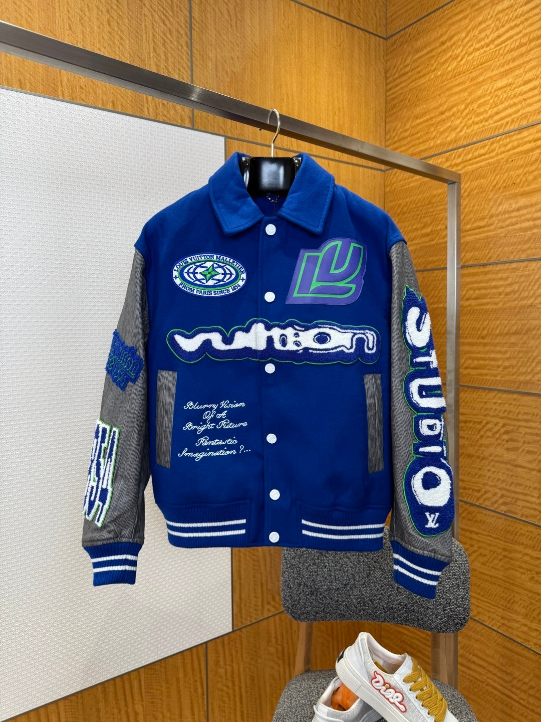 Louis Vuitton Embroidered Varsity Blouson Jacket – Grey-Blue