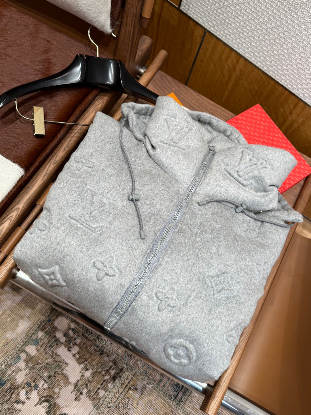 Louis Vuitton Show Full-Print Embossed Gray Logo Down  Winter Jacket