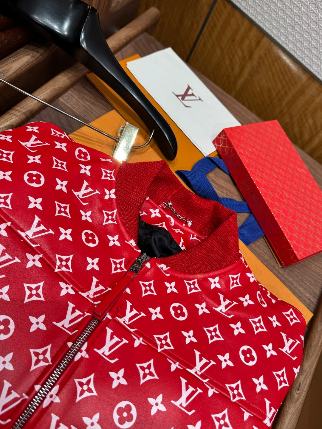 Louis Vuitton × Supreme Leather Varsity Monogram Bomber Jacket