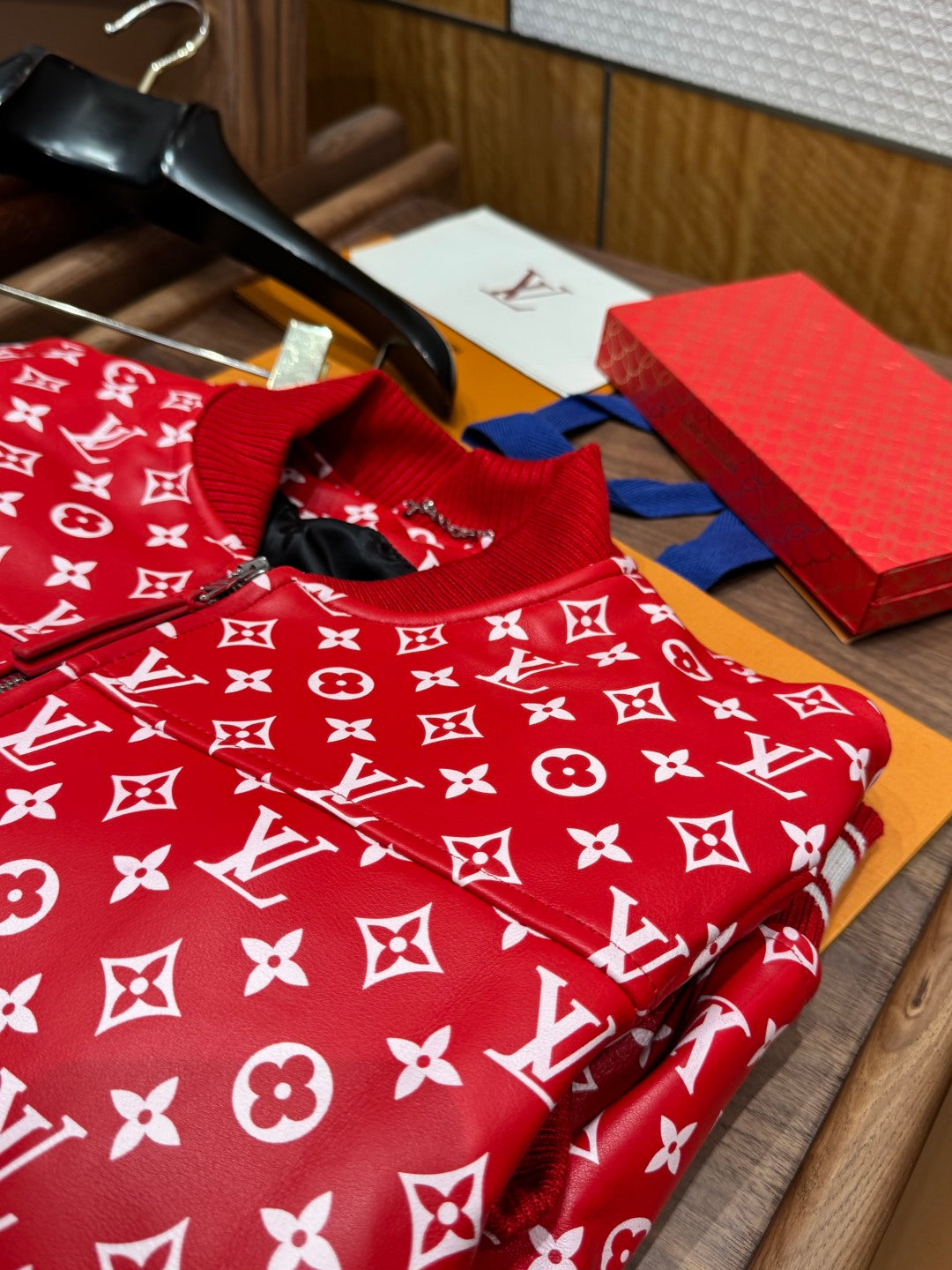 Louis Vuitton × Supreme Leather Varsity Monogram Bomber Jacket