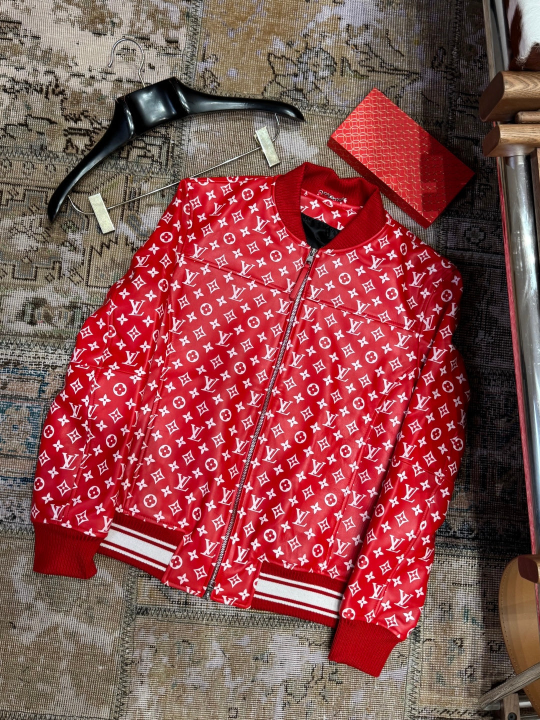 Louis Vuitton × Supreme Leather Varsity Monogram Bomber Jacket