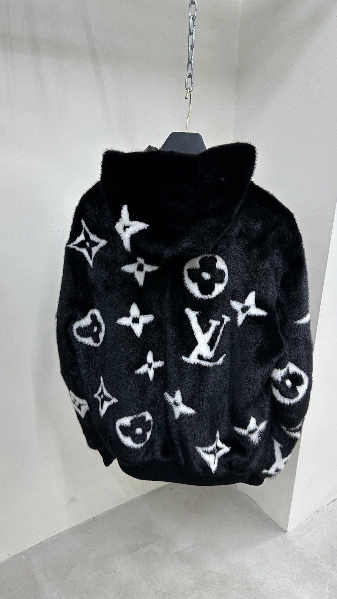 Louis Vuitton Monogram Mink Fur Zipped Hoodie Jacket For Sale