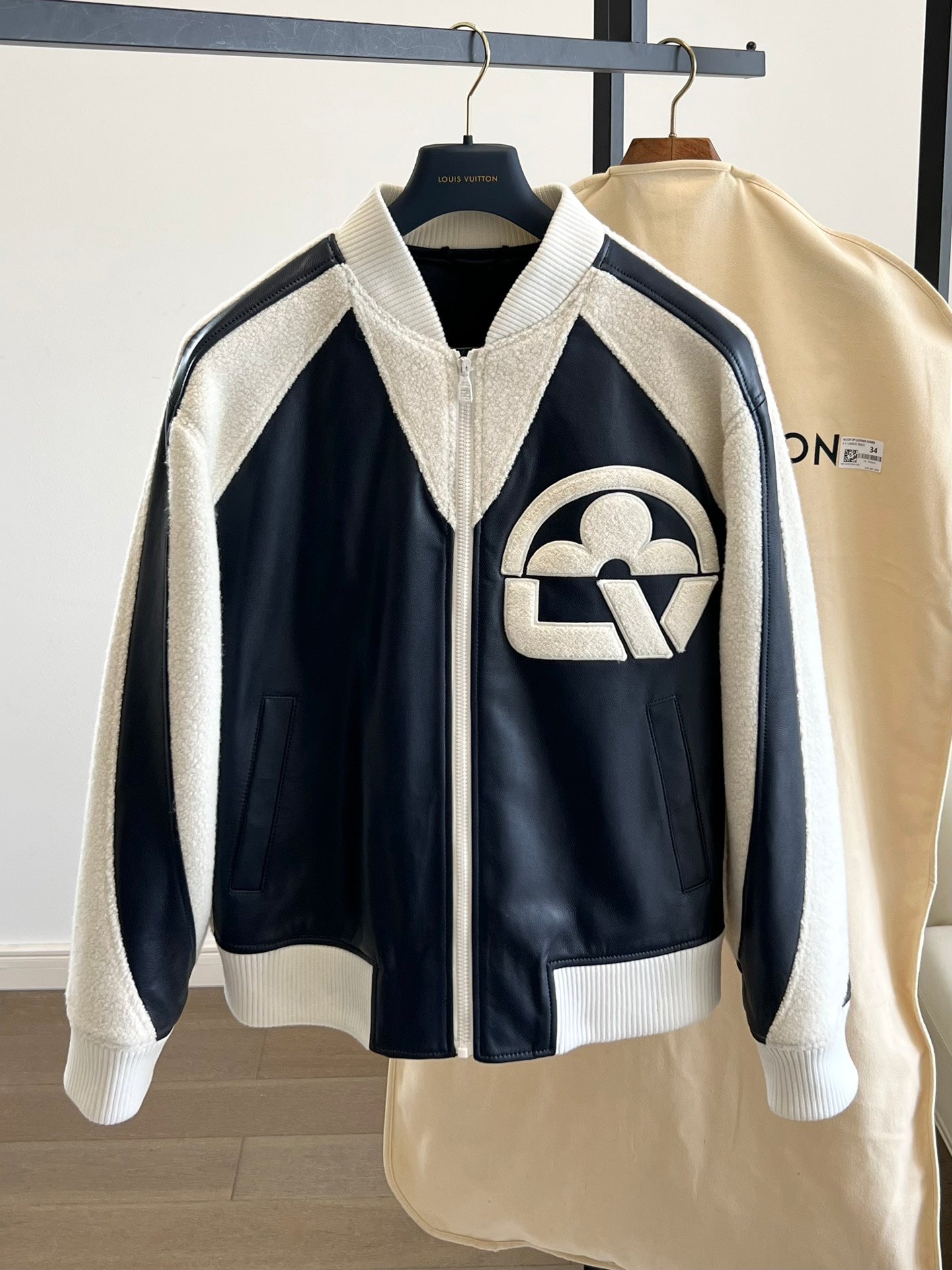 Louis Vuitton “Vuitton Flower” Mix-Leather Teddy Blouson Jacket – Dark Navy
