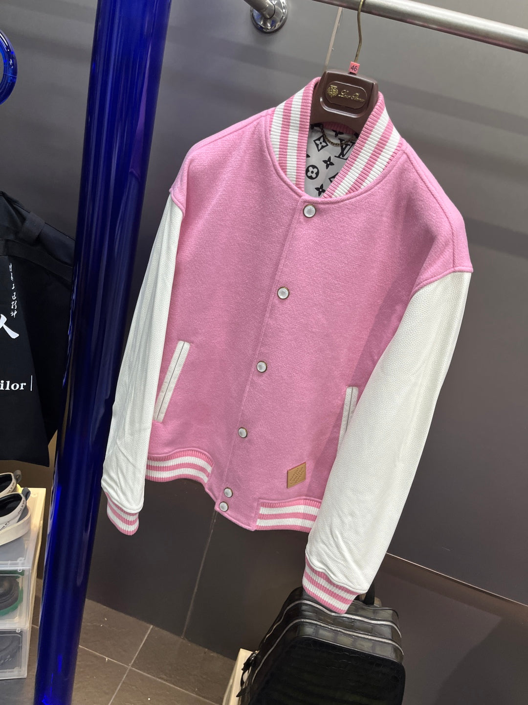 Louis Vuitton Signature Leather Varsity Jacket – Pale Pink / Black