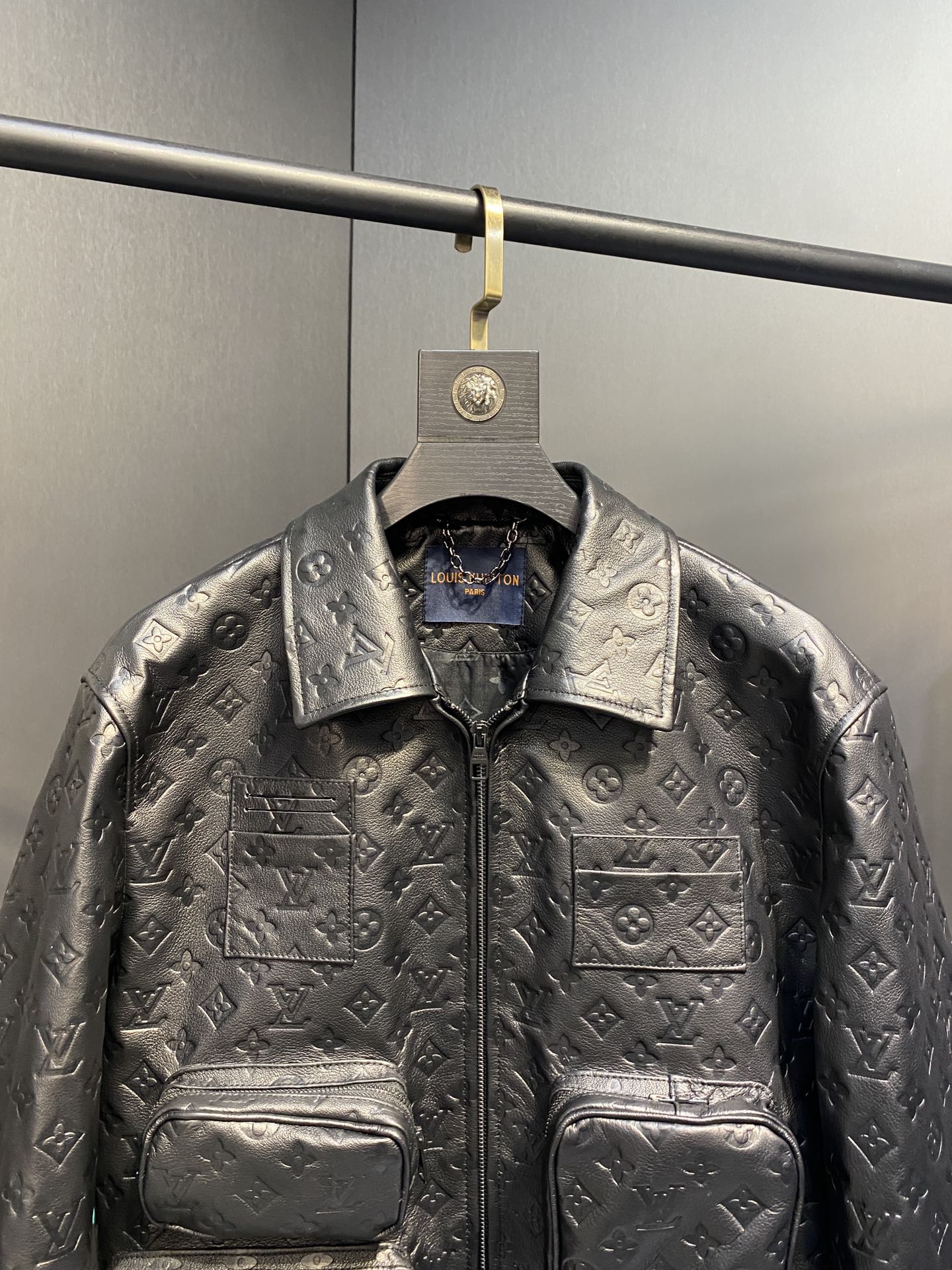 Louis Vuitton Monogram-Embossed Utility Leather Jacket – Black