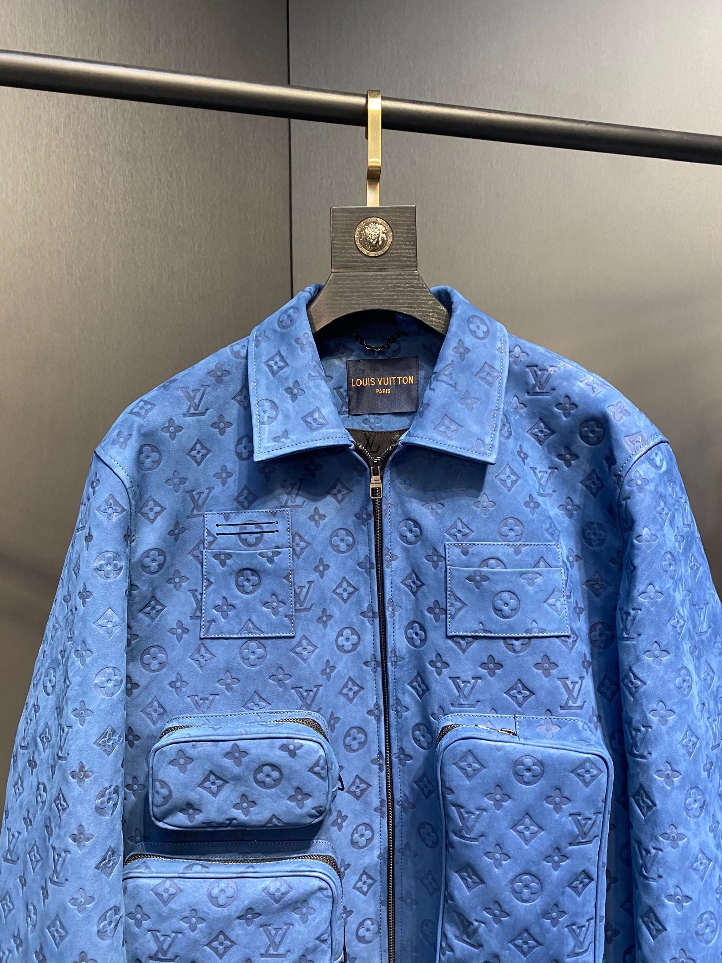 Louis Vuitton Monogram-Embossed Leather Utility Jacket – Light Blue