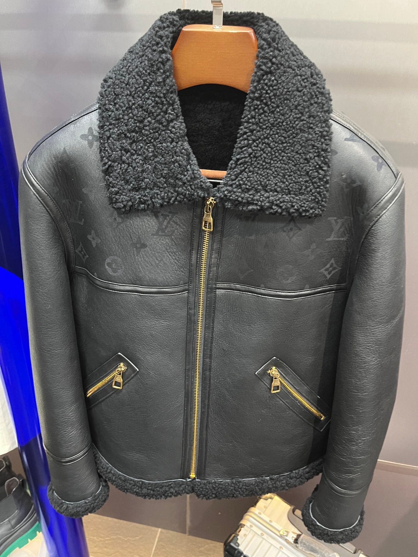 Louis Vuitton Black Monogram Shearling Leather Winter Jacket For Sale