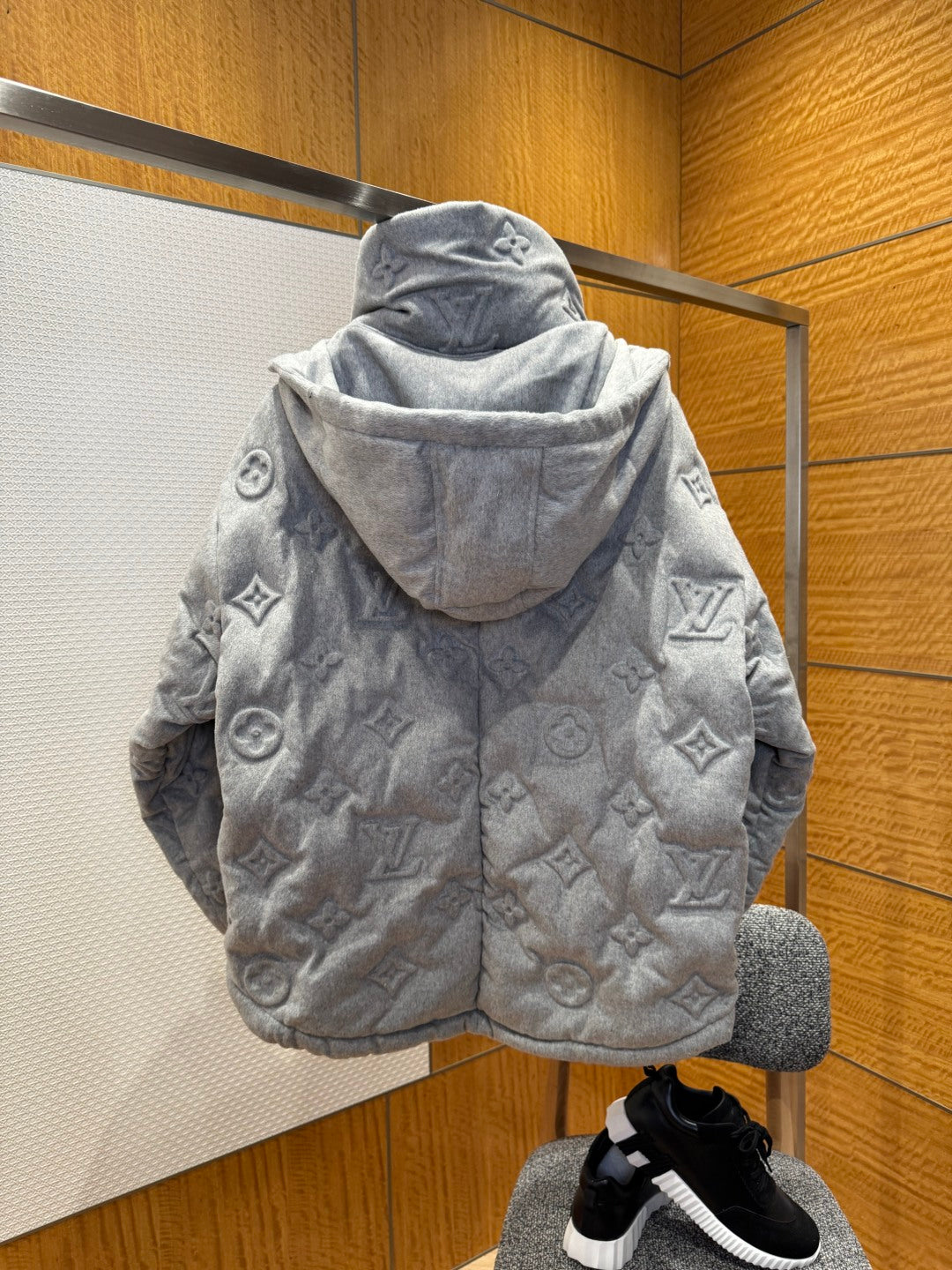 Louis Vuitton Show Full-Print Embossed Gray Logo Down  Winter Jacket