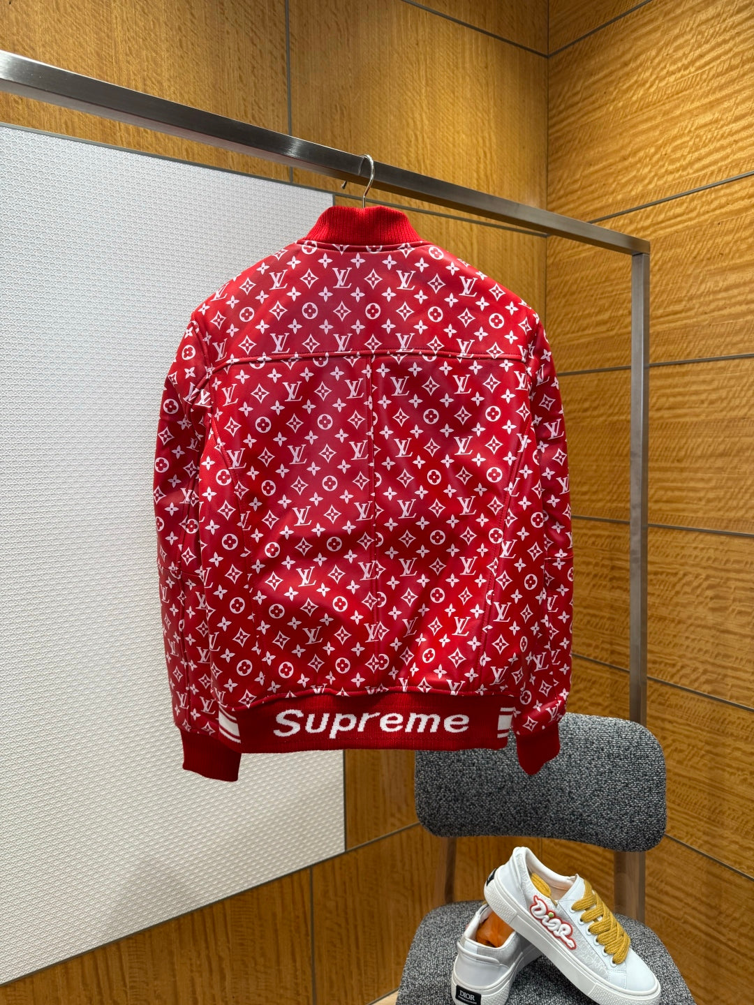 Louis Vuitton × Supreme Leather Varsity Monogram Bomber Jacket
