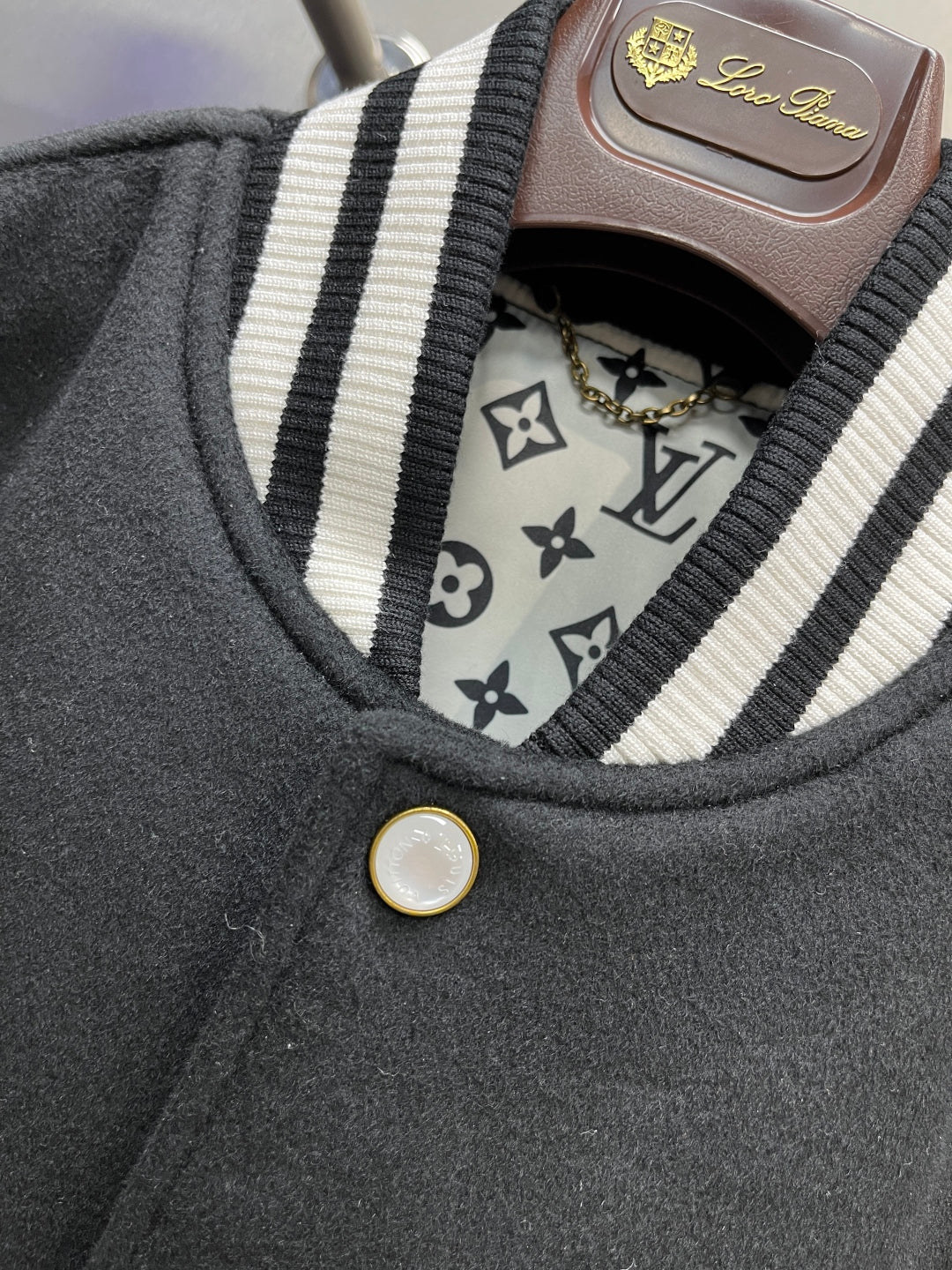 Louis Vuitton Signature Leather Varsity Jacket – Pale Pink / Black