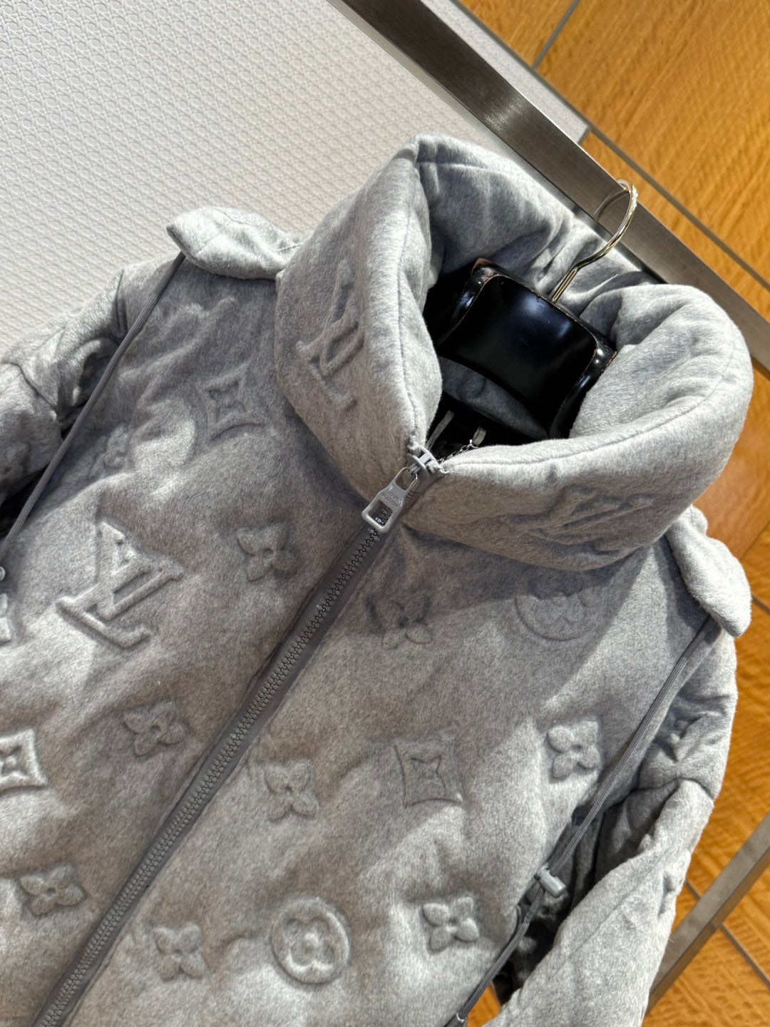 Louis Vuitton Show Full-Print Embossed Gray Logo Down  Winter Jacket