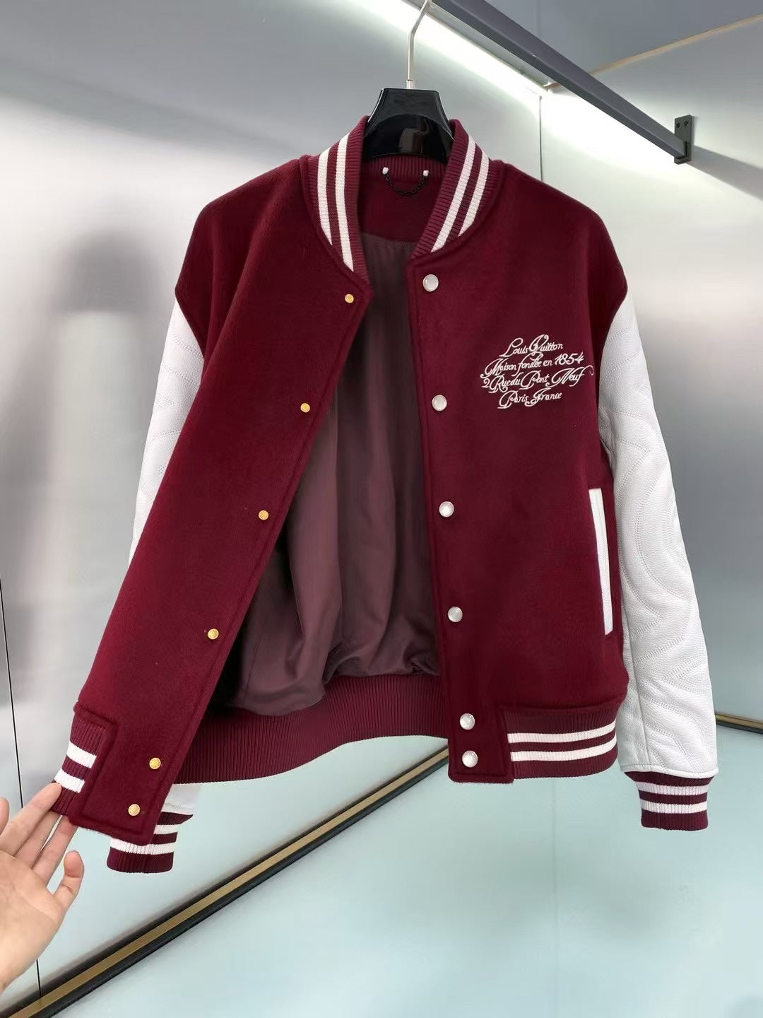 Louis Vuitton Embroidered Calfskin Varsity Jacket – Bordeaux Monogram Quilted Sleeves