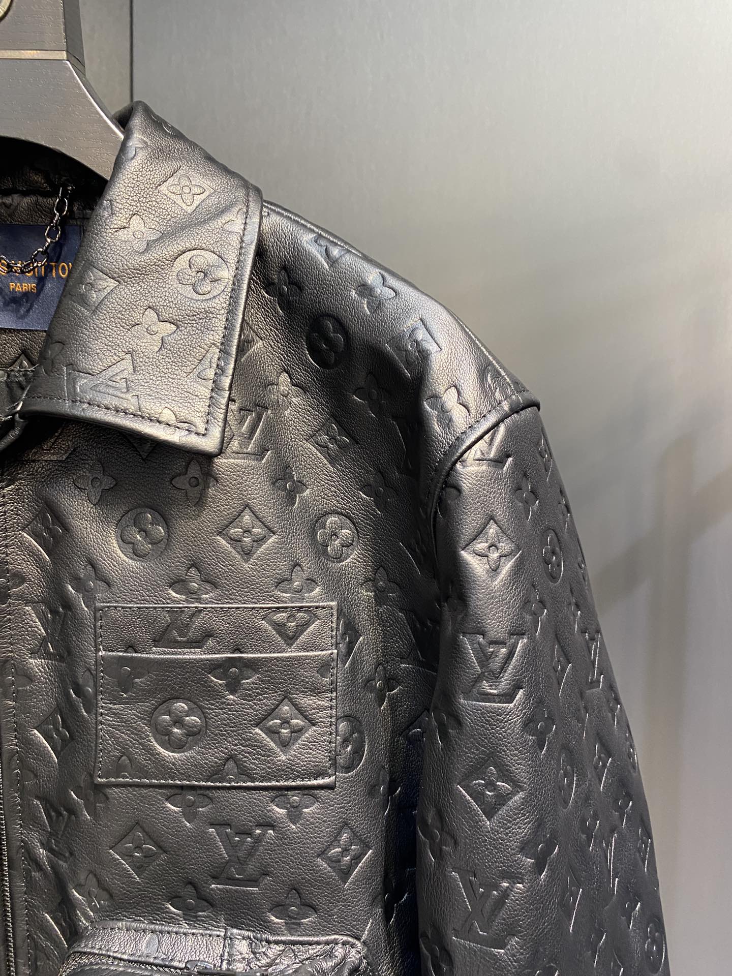 Louis Vuitton Monogram-Embossed Utility Leather Jacket – Black