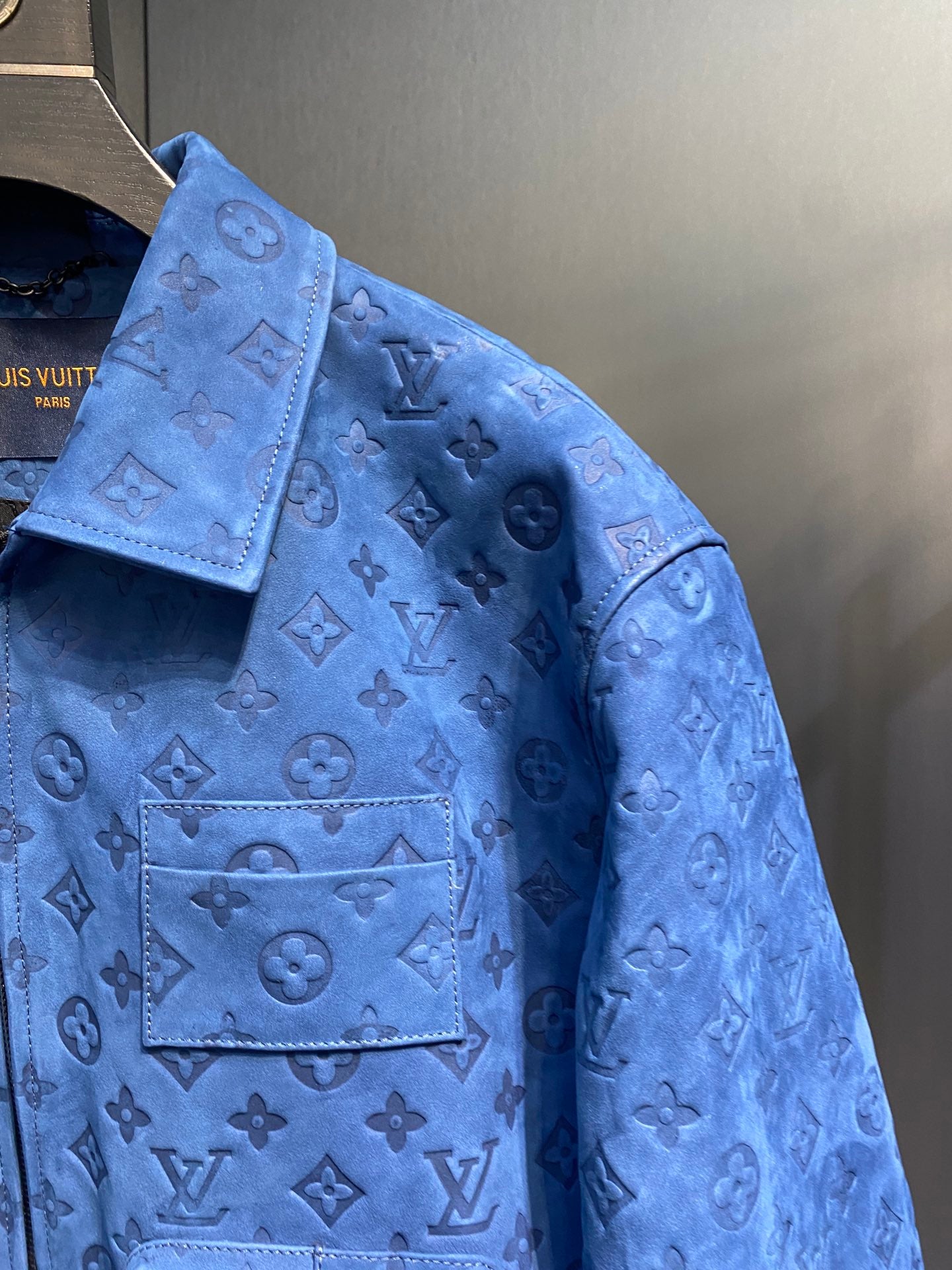 Louis Vuitton Monogram-Embossed Leather Utility Jacket – Light Blue