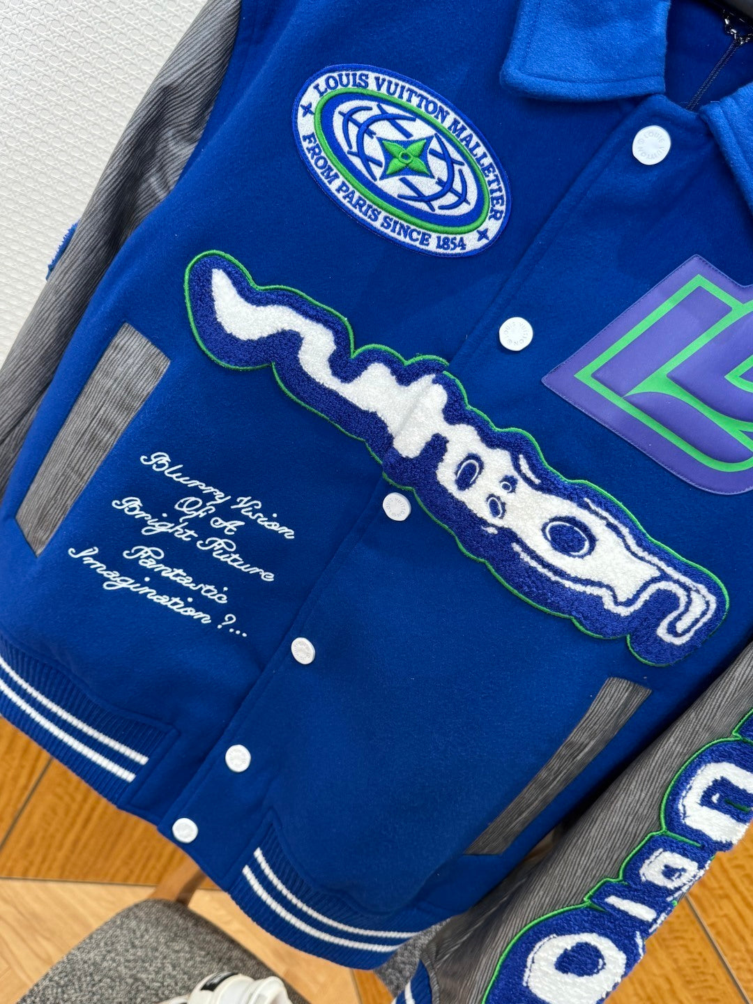 Louis Vuitton Embroidered Varsity Blouson Jacket – Grey-Blue