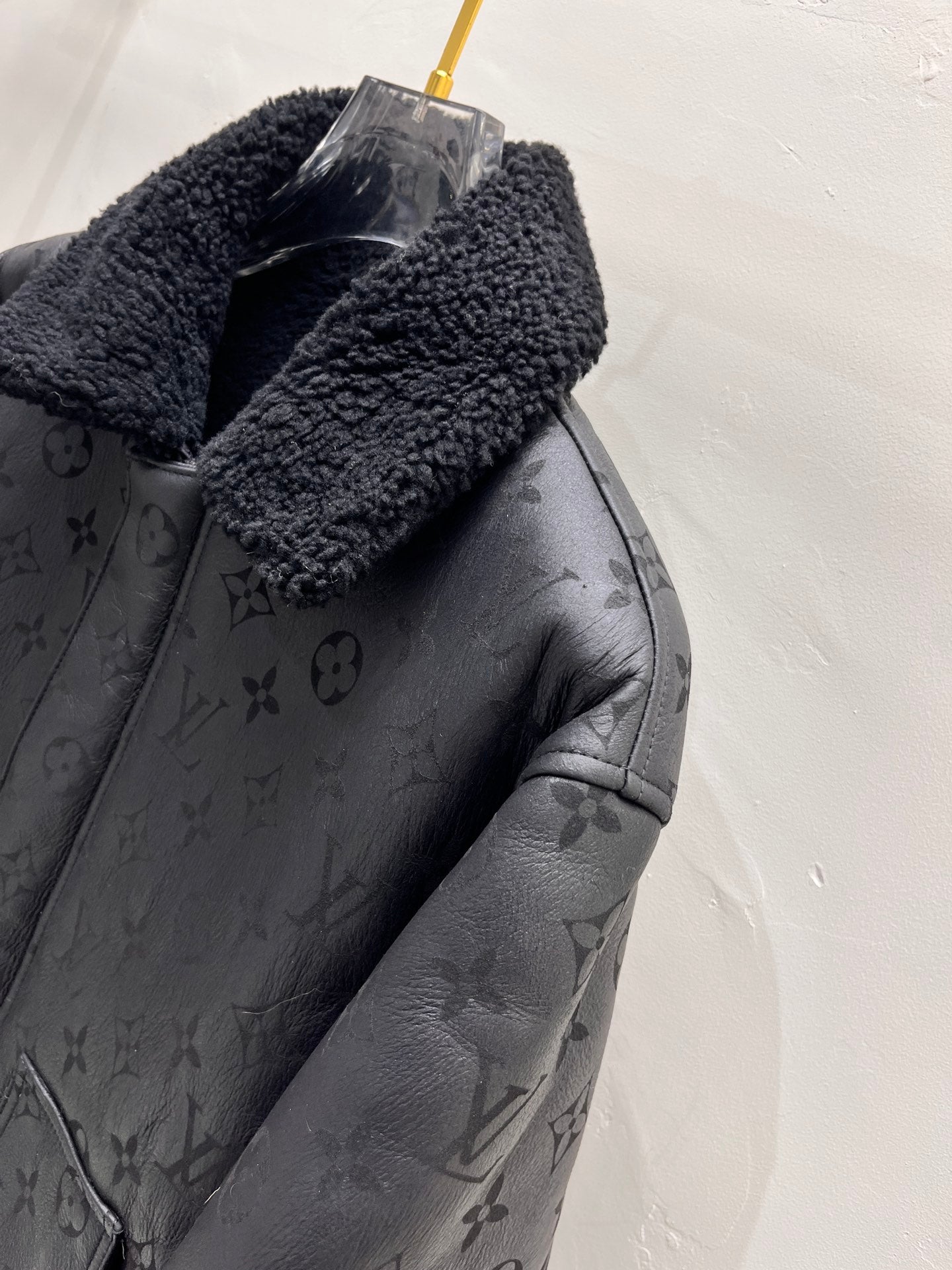 Louis Vuitton Black Full Monogram Shearling Leather Winter Jacket For Sale
