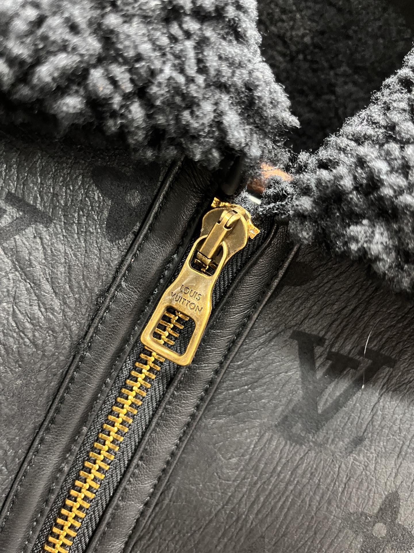 Louis Vuitton Black Monogram Shearling Leather Winter Jacket For Sale