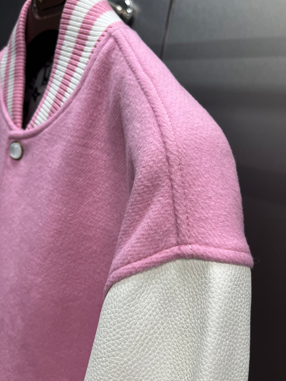 Louis Vuitton Signature Leather Varsity Jacket – Pale Pink / Black